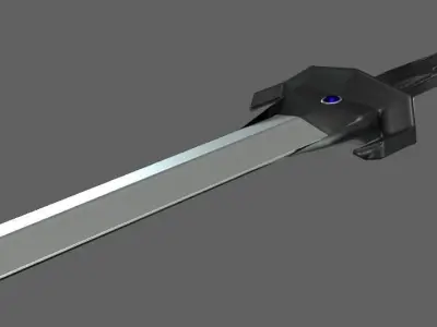 Low Poly Gladius Fantasy Blue Stones Dark Ebony Handling Low-poly 3D model