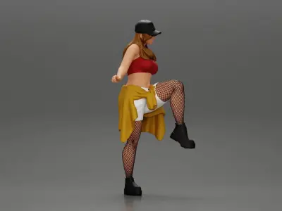 sexy girl in pantyhose mesh cap and shirt tied around her hips  3D print model