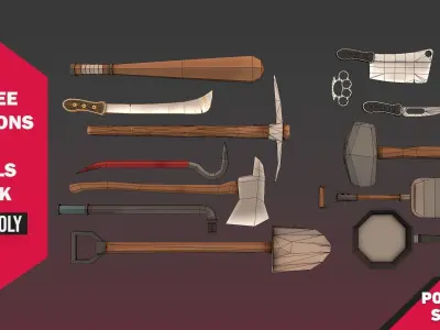 Melee Weapons and Tools Pack Low-poly 3D model