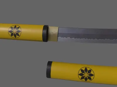 PBR Katana Japanese Sword Yellow V3 Low-poly 3D model