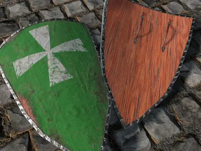 Medieval round shield with coat of arms  2 Low-poly 3D model