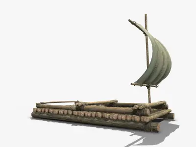 Wooden Raft 3 Low-poly 3D model