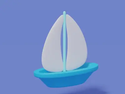 Cartoon Cute Sailboat Low-poly 3D model