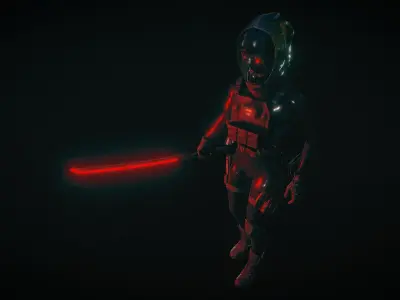 Cyborg with Thermal Katana Free low-poly 3D model