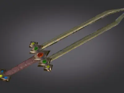 Stylized Medieval Sword melee weapon game ready Low-poly 3D model 5