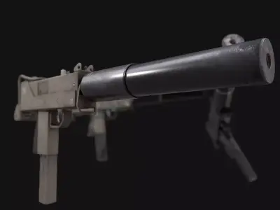 PBR MAC-10 Sub Machine Gun with Suppressor 3D Model 3 Variations 3D model