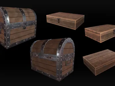 Wooden Chests Free low-poly 3D model
