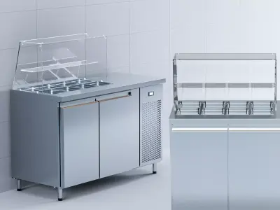 Industrial Stainless Steel Worktop Fridge With Salads 3D model