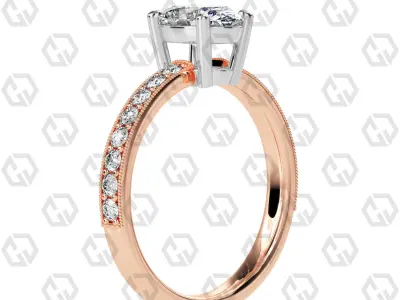 Ring 216 Oval shape milgrain pave set with Gems 3D print model
