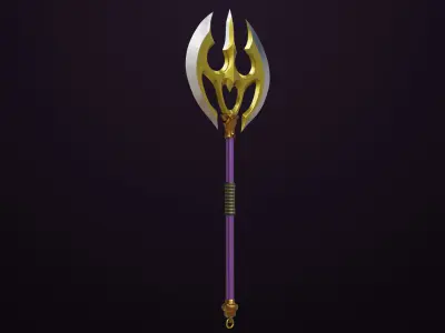 Battle Axe 06 Golden All PBR Unity UE Textures Included Low-poly 3D model