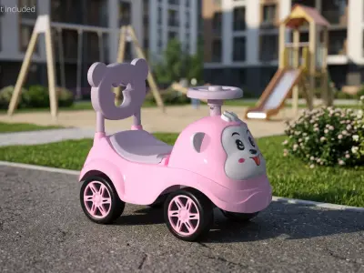 Baby Push Car with Steering Wheel Pink 3D model