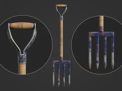 Shovel Spading Fork and Wheelbarrow Collection  3D model