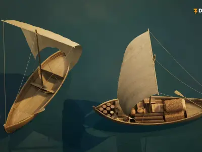 Medieval Cargo Sailing Boat - Merchant Trade Vessel Low-poly 3D model