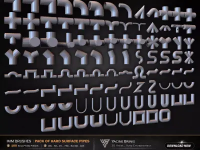 100 Hard Surface IMM Pipes Low-poly 3D model