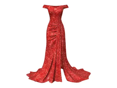 Side Split Off Shoulder Bodycon Evening Dress Low-poly 3D model