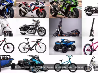 15 Motorcycles Bikes ATV Buggy Scooter Snowmobile Pack