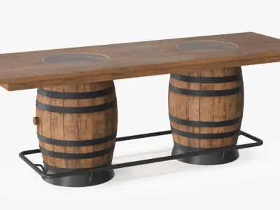 Barrel Pub Table with Two Barrels Light Brown 3D model
