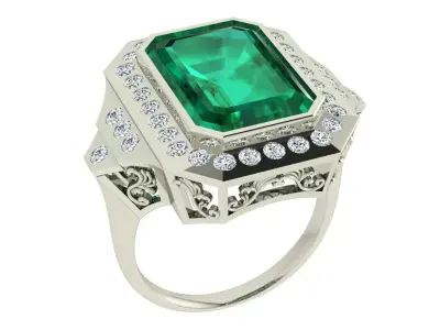 Emerald cut Ring Antique Style 3D print model
