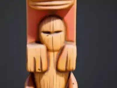 wooden totem pole statue Low-poly 3D model