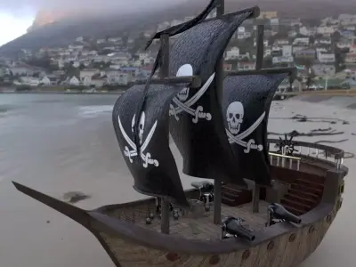 Pirate Ship Cloth Simulated 3D model