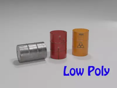 3 Barrels - Low Poly orange barrel with radioactive sign Low-poly 3D model