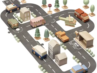 Coco Village Wooden Cars and Puzzle Roads Toy 3D model