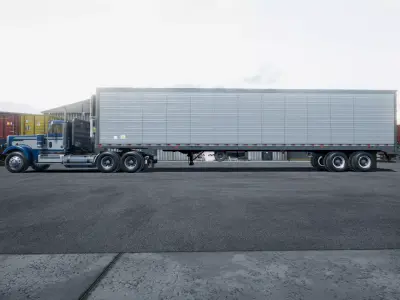 Truck with van trailer unity asset Low-poly 3D model