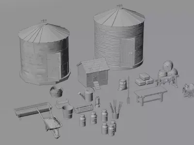 Barn Props Pack - 15 Game Ready Assets Low-poly 3D model