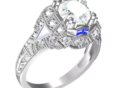 Antique Art Deco Round Diamond Engagement Ring 3D print model