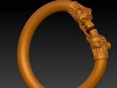  Lion head antique Gold plated bangle bracelet 3D print model