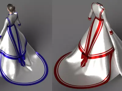Victorian 1860 s Red White Satin Dress model 1 - A pose 3D model