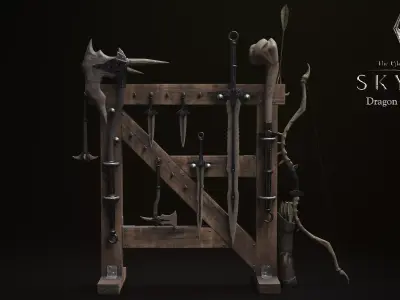 Skyrim Dragon Bon Weapon set Low-poly 3D model