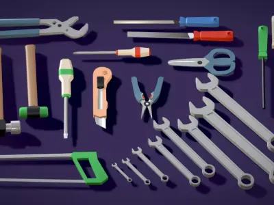 20 Plus Work Shop Tool Kit - Mechanic Carpentry Tool Low-poly 3D model