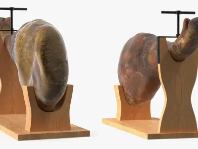 Ham Leg on Wooden Carving Stand 3D model