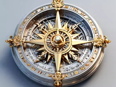 Ornate Gold and Silver Compass Low-poly 3D model