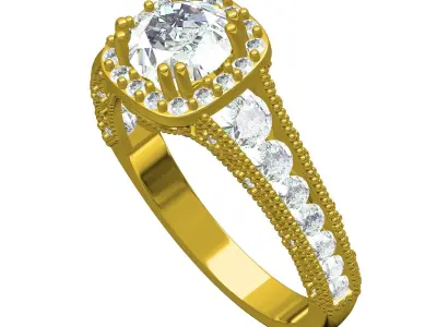 Antique Diamond Halo Filigree Engagement Ring 3D print model