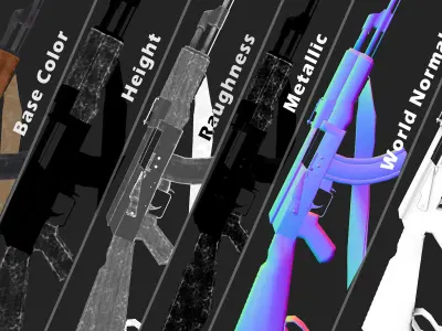 Low poly game asset - AK-47 Type 1 - PBR Low-poly 3D model