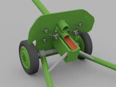 Low poly artillery gun Low-poly 3D model