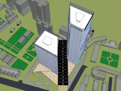 SU model of twin tower commercial office building 3D model