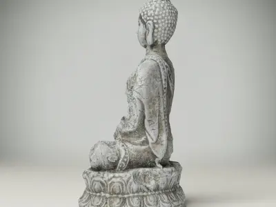 Statue of Buddha covered with frost and snow Low-poly 3D model Free low-poly 3D model