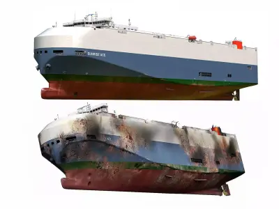 Vehicles Carrier RoRo and burnt ship 3D Model Pack