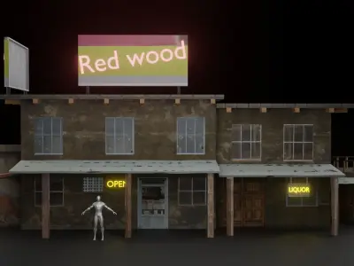 the red wood building Free low-poly 3D model