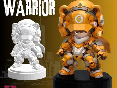 Chibi Panda Mecha Warrior STL File 3D print model
