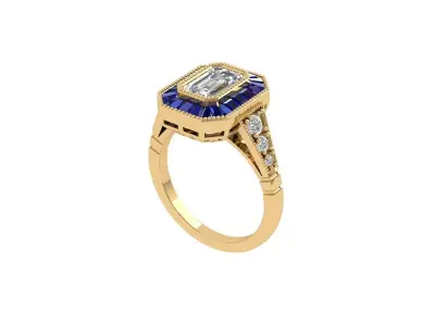 Emerald Art Deco Ring 3D print model 28