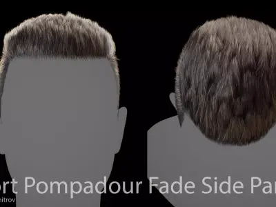 Short Pompadour Fade Side Part - Game-Ready Real-Time Hair Low-poly 3D model