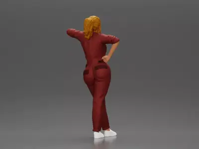 woman in jumpsuit leaning pointing forward ready for action 3D print model