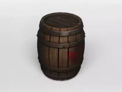Medieval Wooden Barrel with Fleur-de-Lis Emblem 3D model
