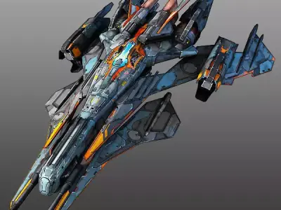 Starfighter futuristic spaceship flying in air Low-poly 3D model
