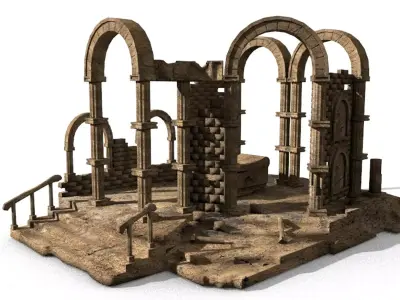 ancient stone temple ruins crypt 3D model