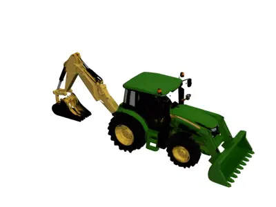 John Deere 6195M Backhoe Loader Low Poly Tractor Model Low-poly 3D model